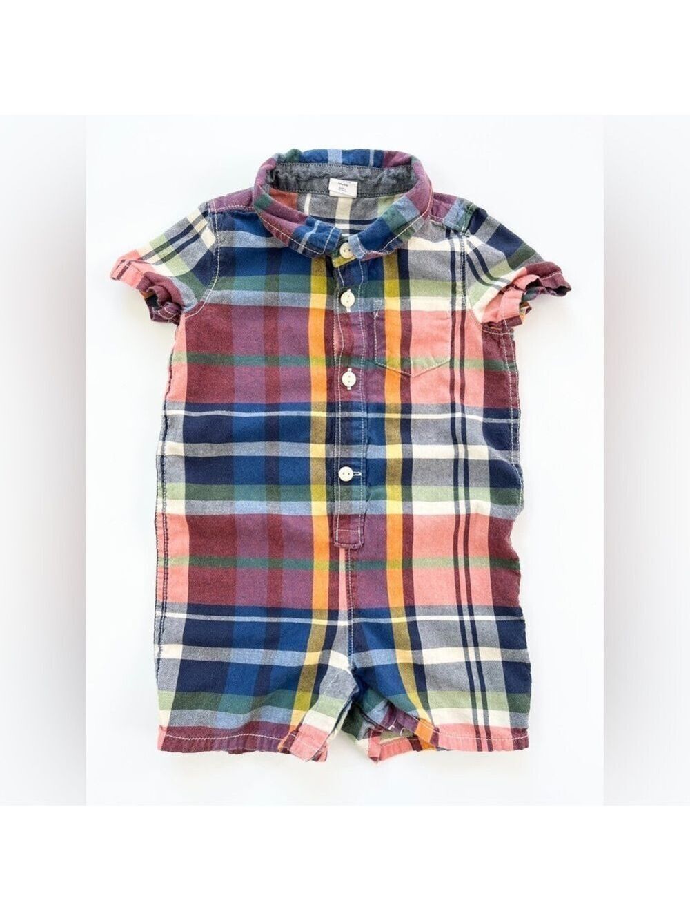 GAP 18m Plaid Polo Short Romper for Toddler Boys Button Up Summer‎ Shortie